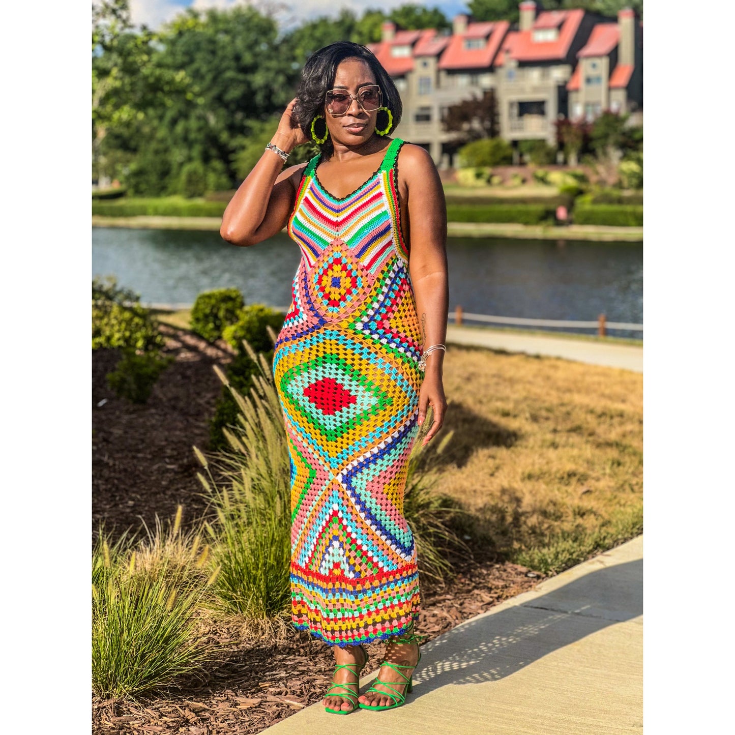"Ava" Crochet Multi Color Maxi Dress