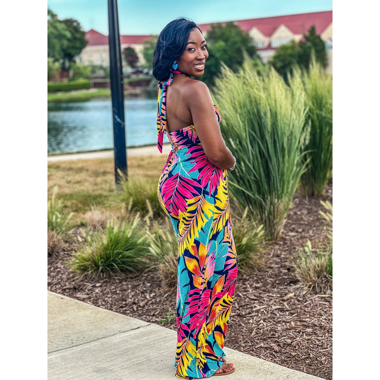 "Vacation Me, Please" Stretch Halter Jumpsuit