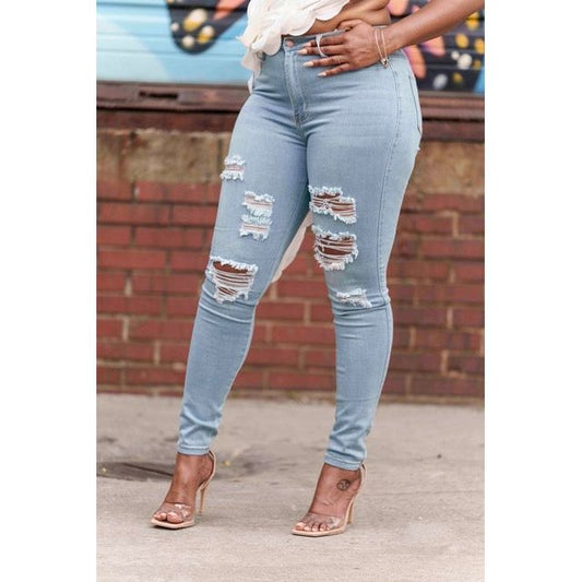 "Gina" Distressed Stretch Jeans