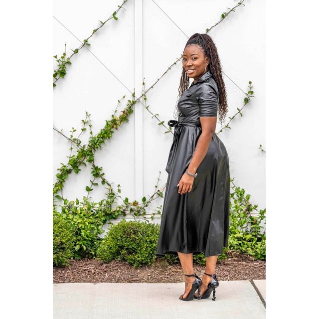 “Go Natalie” Faux Leather Wrap Dress