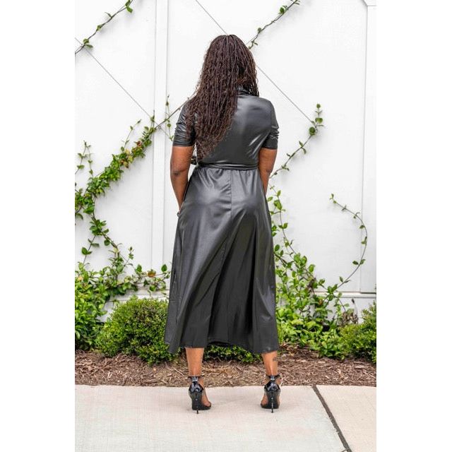 “Go Natalie” Faux Leather Wrap Dress