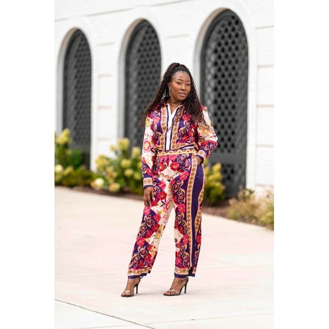 “Brown Sugar” Multi Color 2 Piece Satin Pants Set