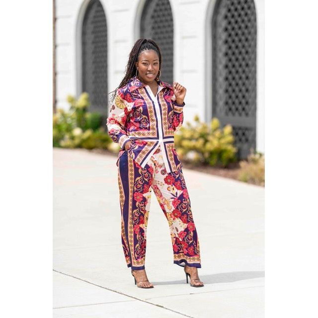 “Brown Sugar” Multi Color 2 Piece Satin Pants Set