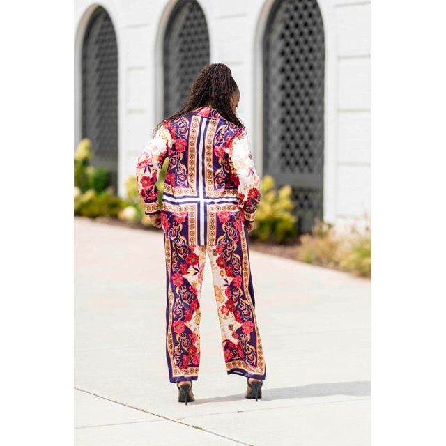 “Brown Sugar” Multi Color 2 Piece Satin Pants Set