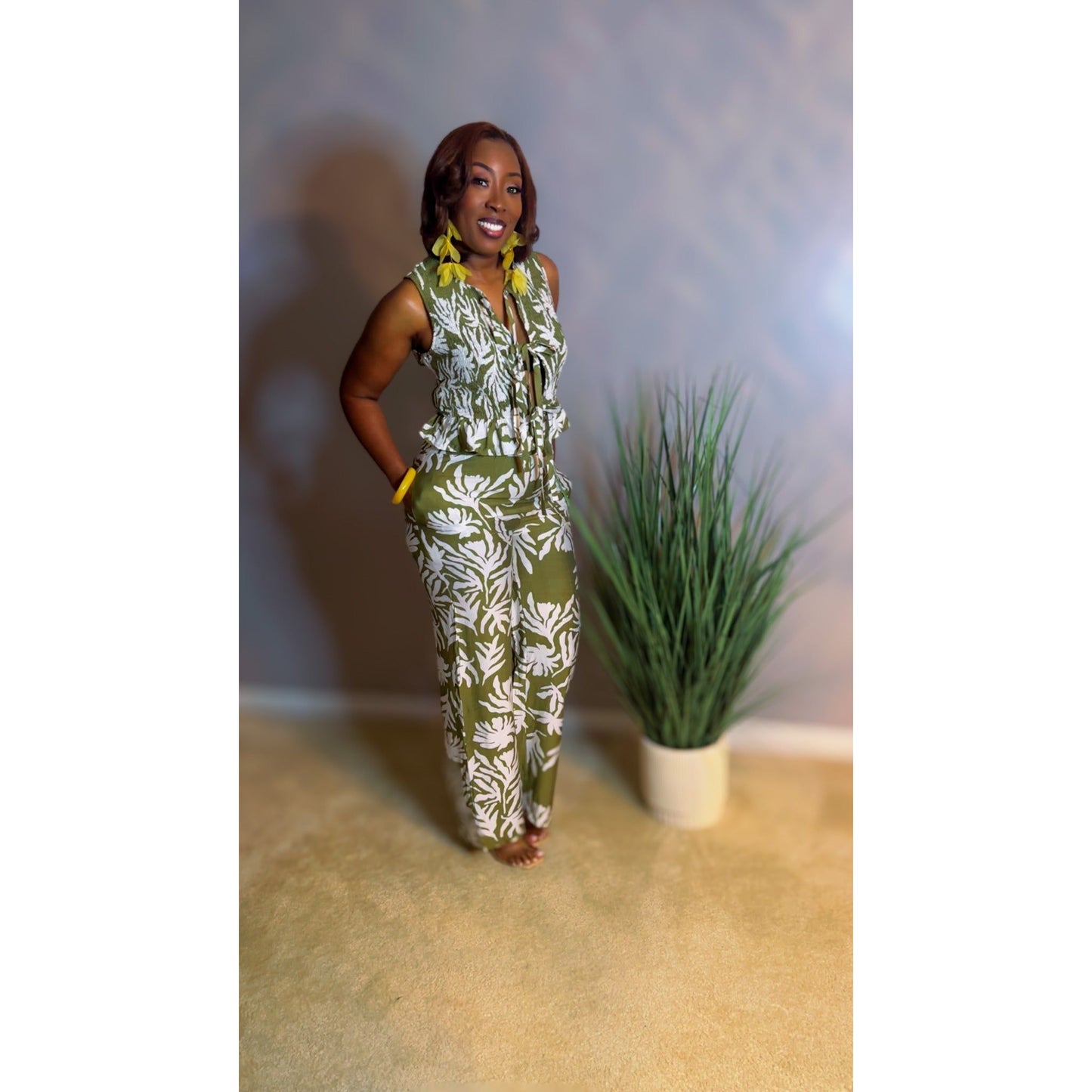 "Palm Play" Two-Piece Pant Set