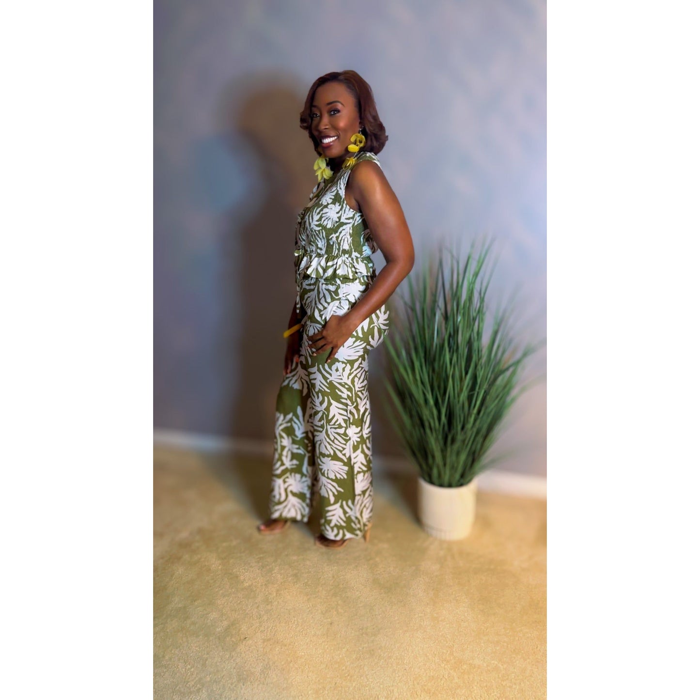 "Palm Play" Two-Piece Pant Set