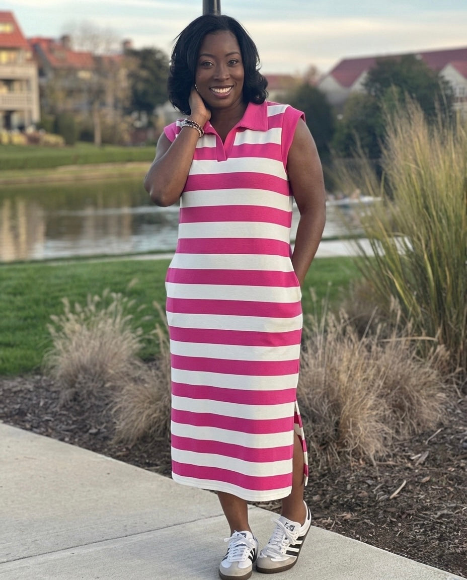 The "Hamptons" Striped Dress - Pink