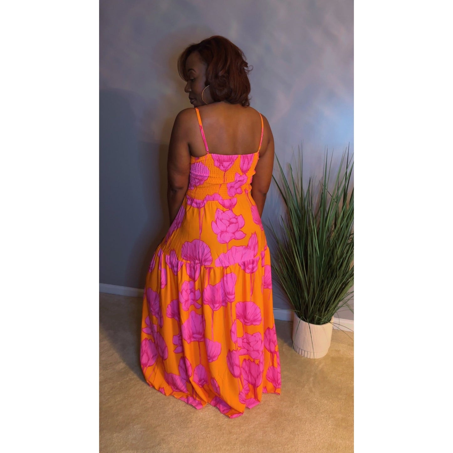 Kiss of Lotus Maxi Dress - Fuchia/Orange