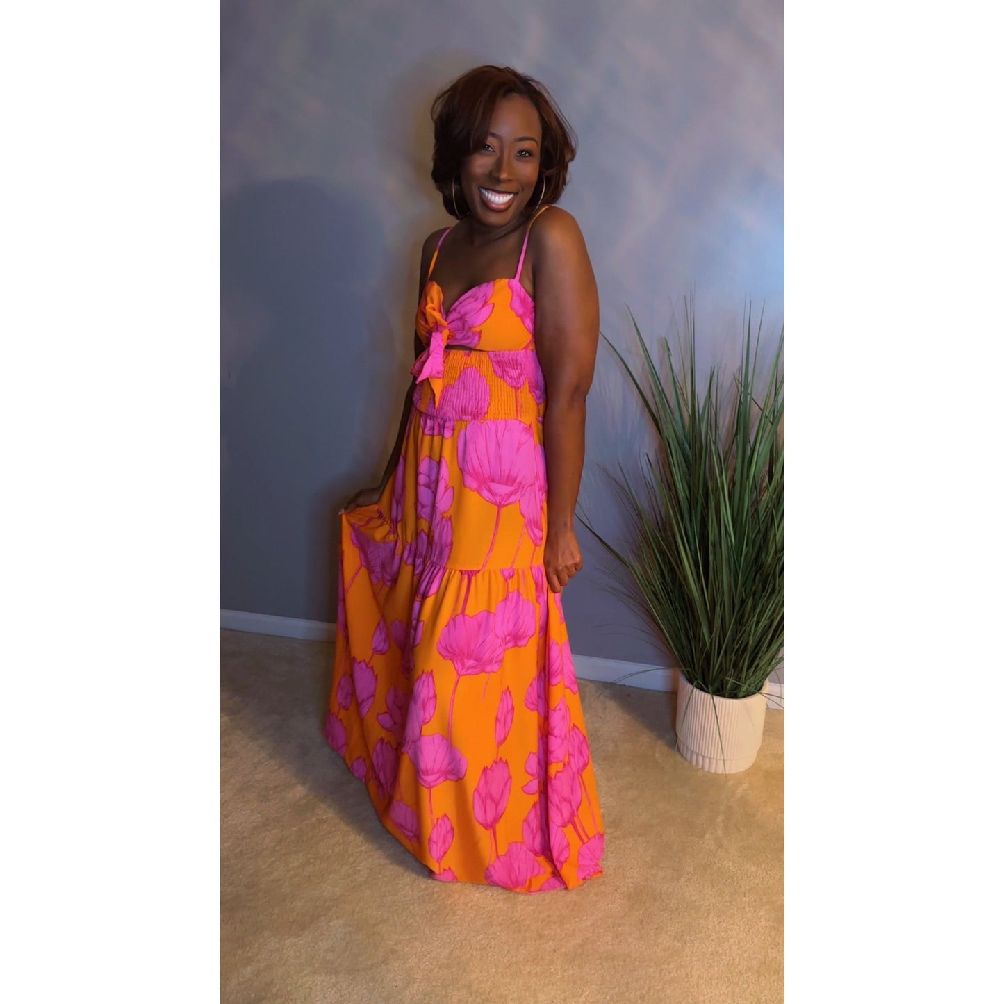 Kiss of Lotus Maxi Dress - Fuchia/Orange