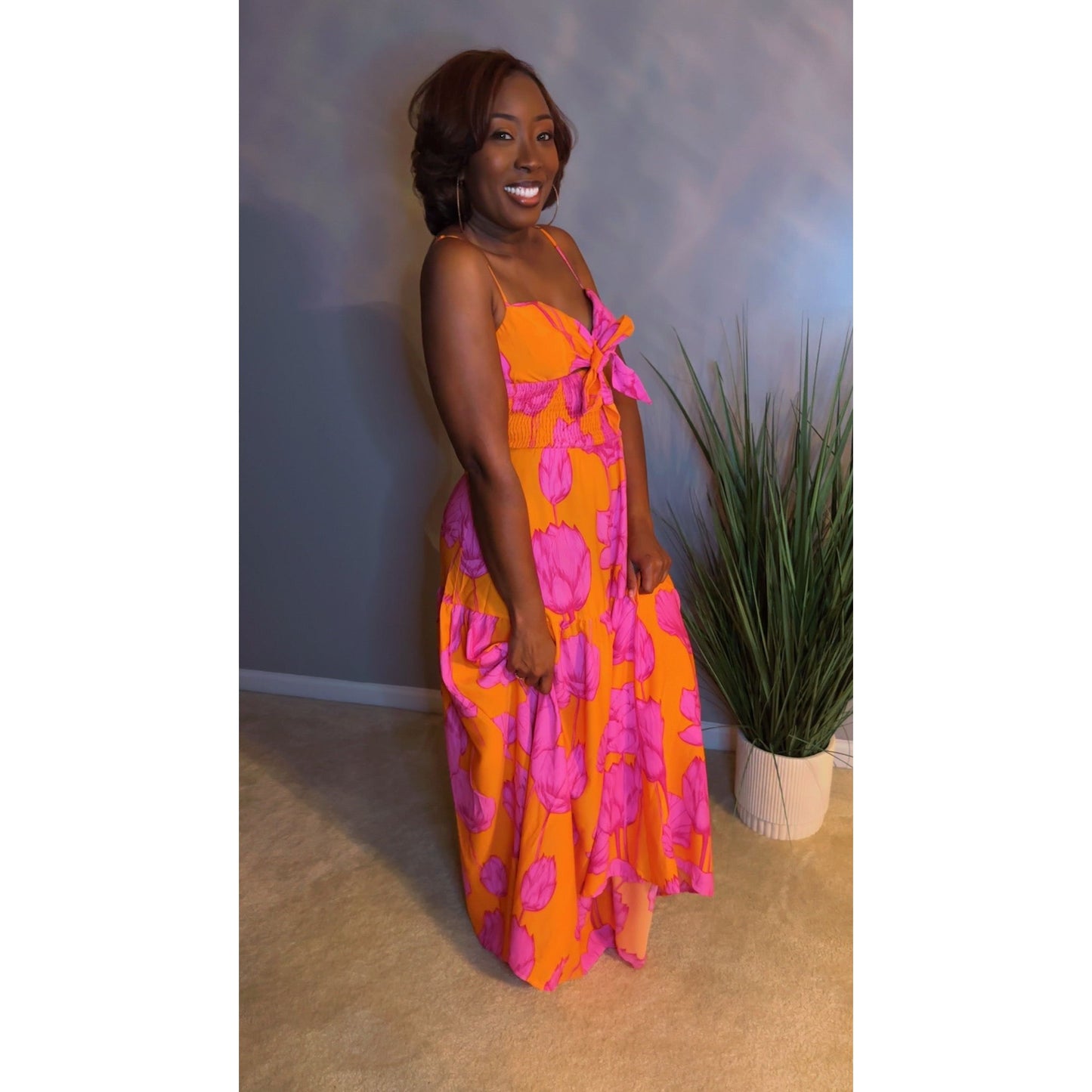Kiss of Lotus Maxi Dress - Fuchia/Orange