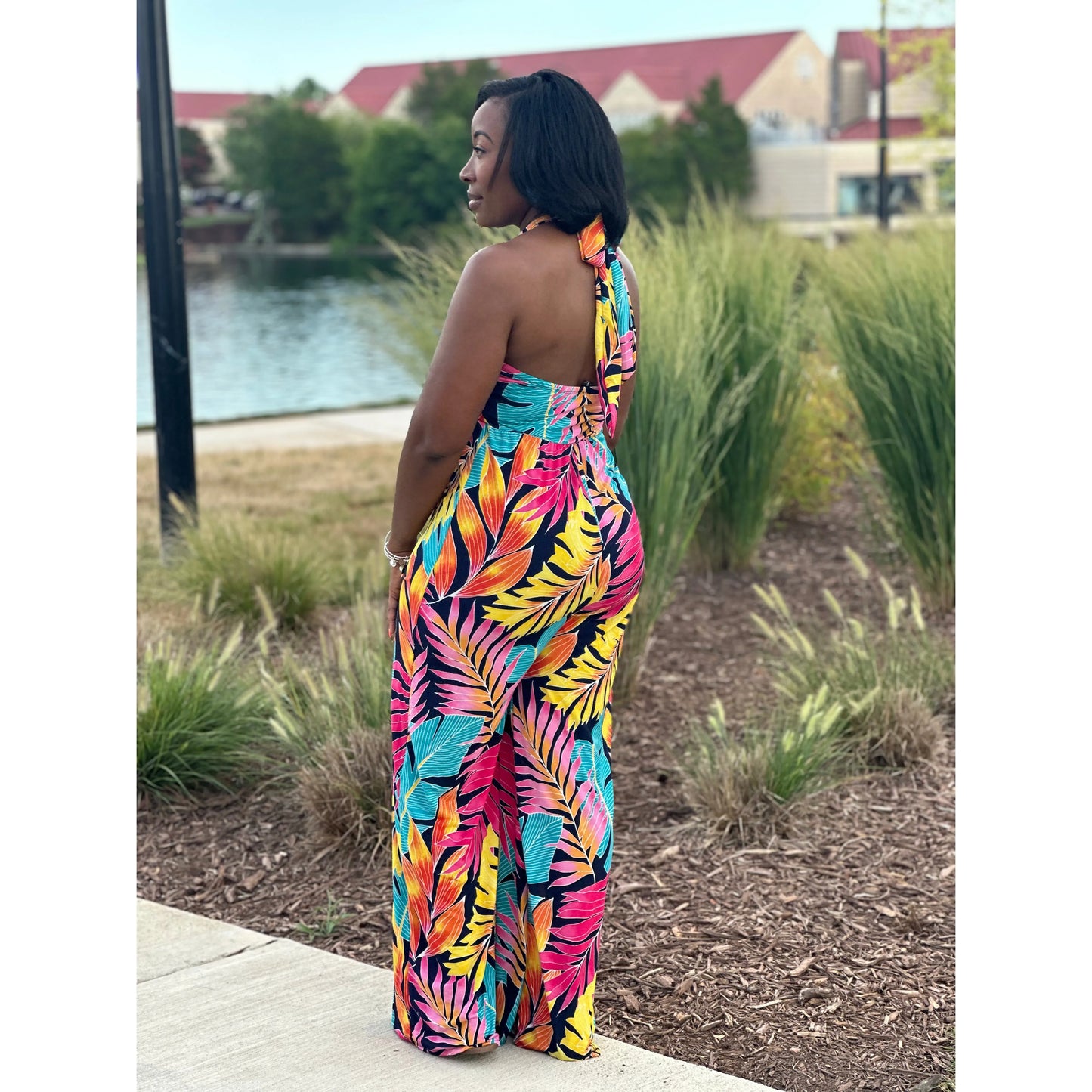 "Vacation Me, Please" Stretch Halter Jumpsuit