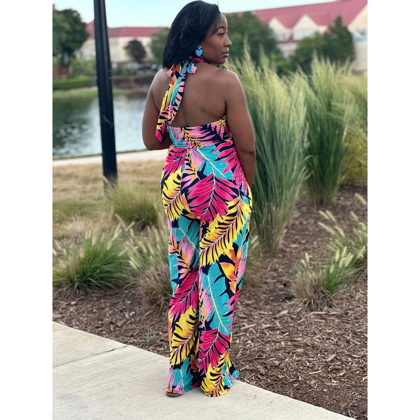 "Vacation Me, Please" Stretch Halter Jumpsuit