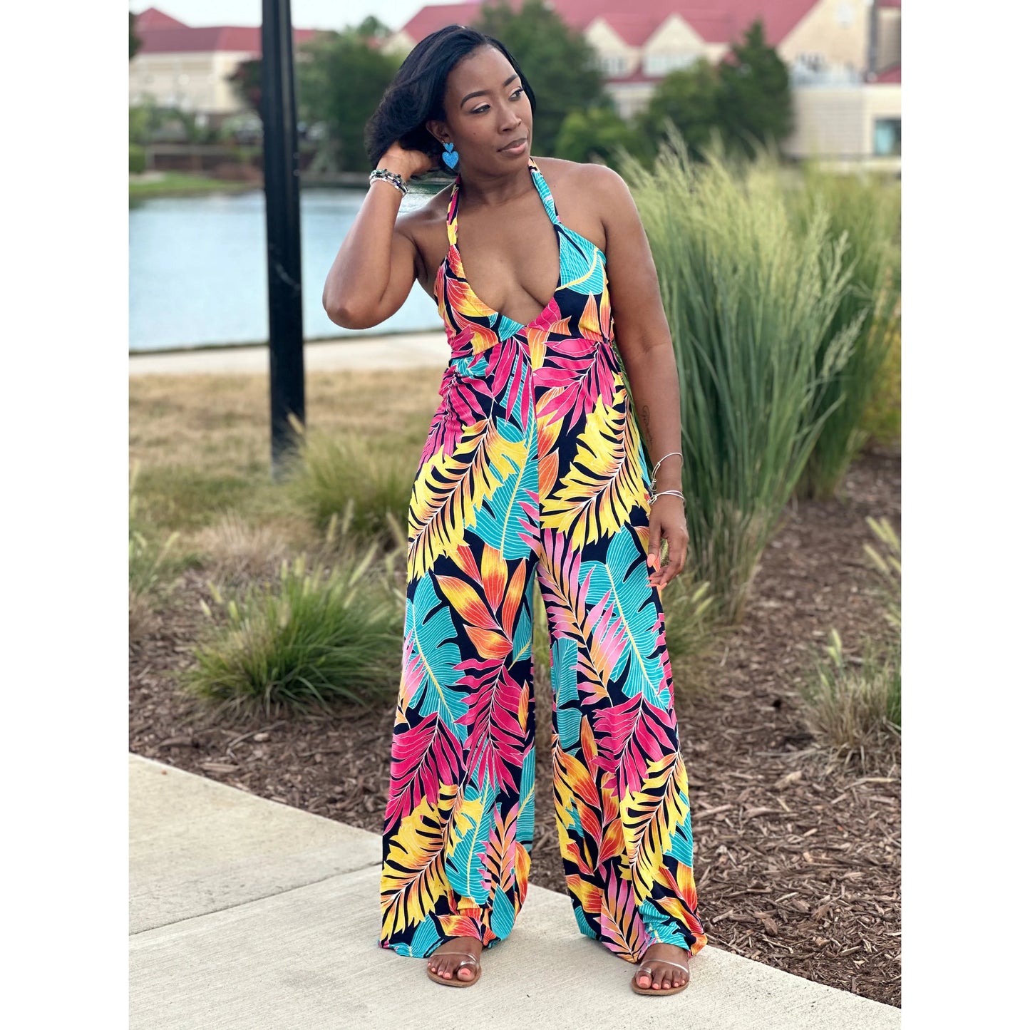 "Vacation Me, Please" Stretch Halter Jumpsuit