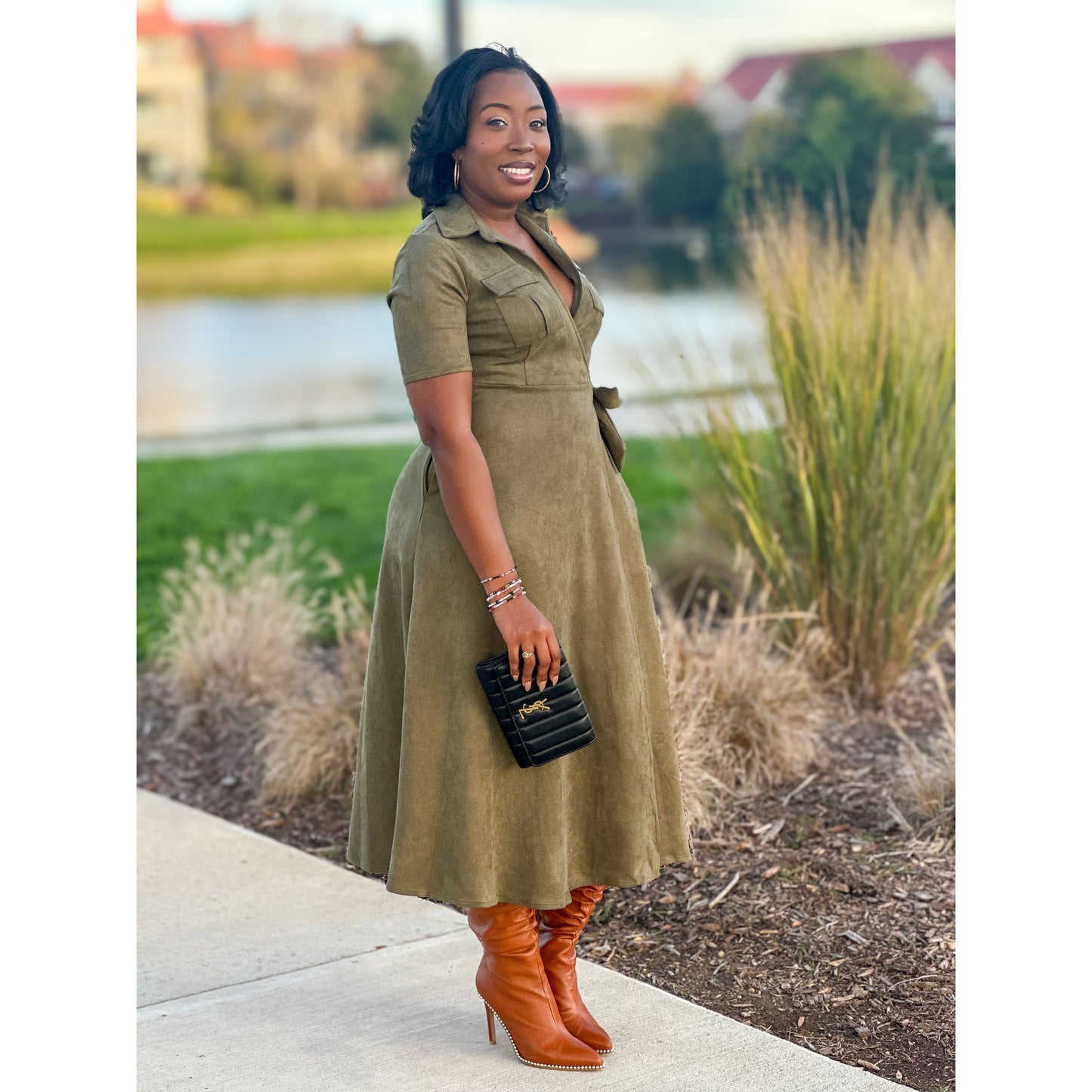 "Ashley" Faux Suede Wrap Dress