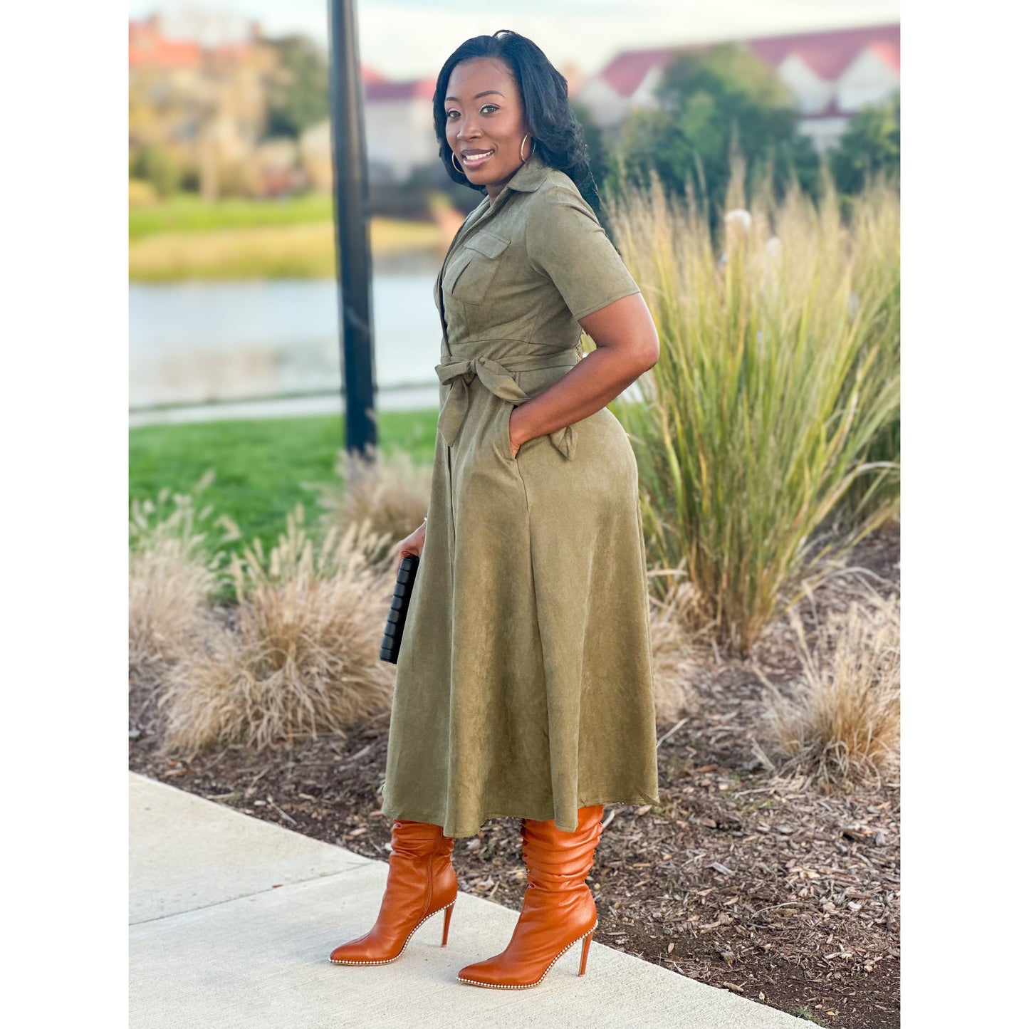 "Ashley" Faux Suede Wrap Dress
