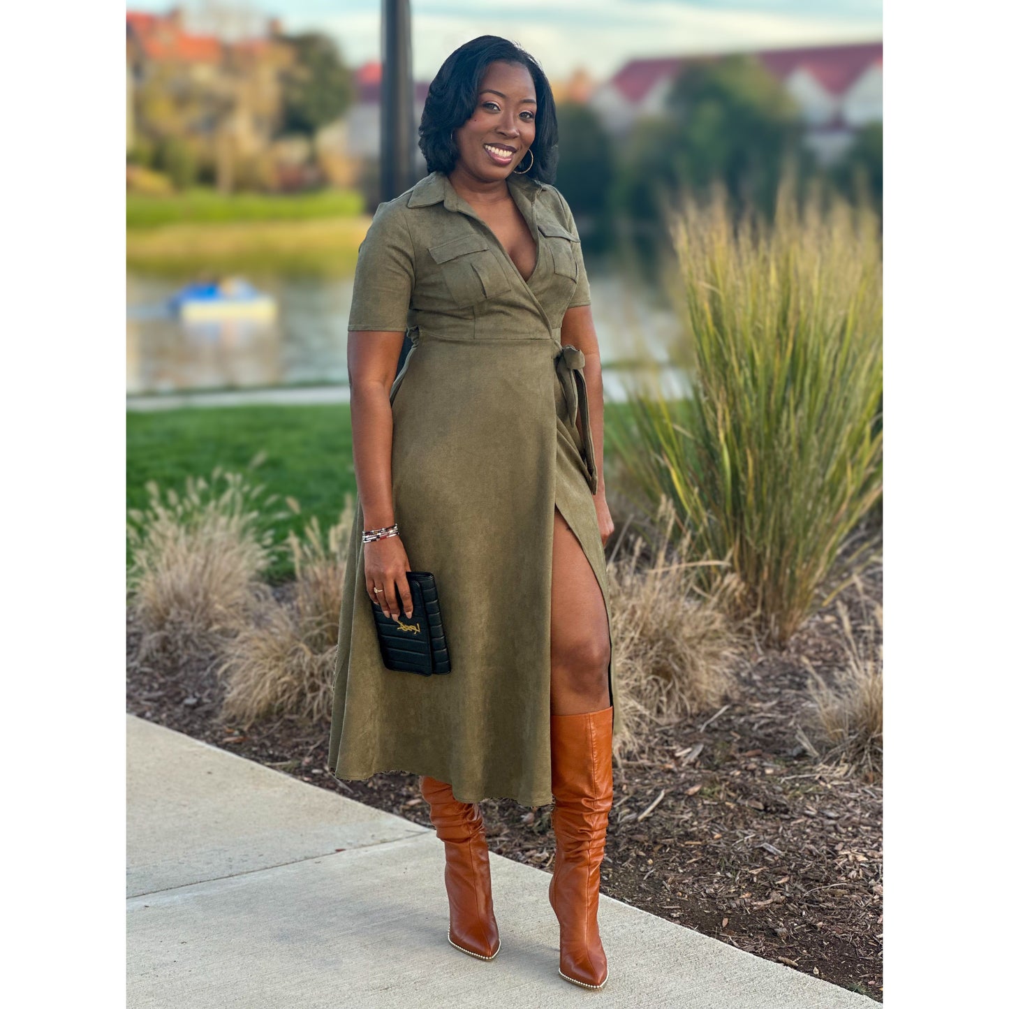 "Ashley" Faux Suede Wrap Dress