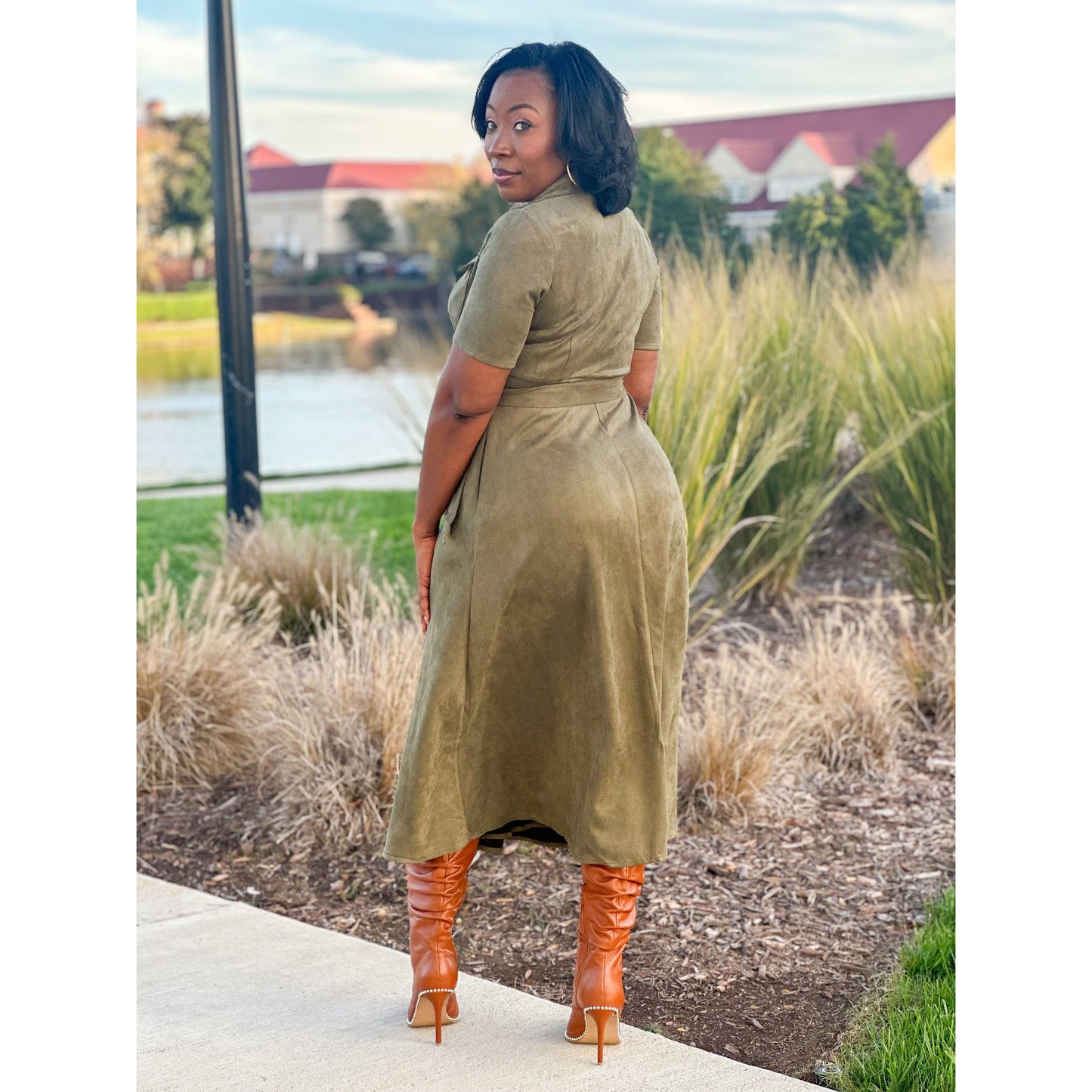 "Ashley" Faux Suede Wrap Dress