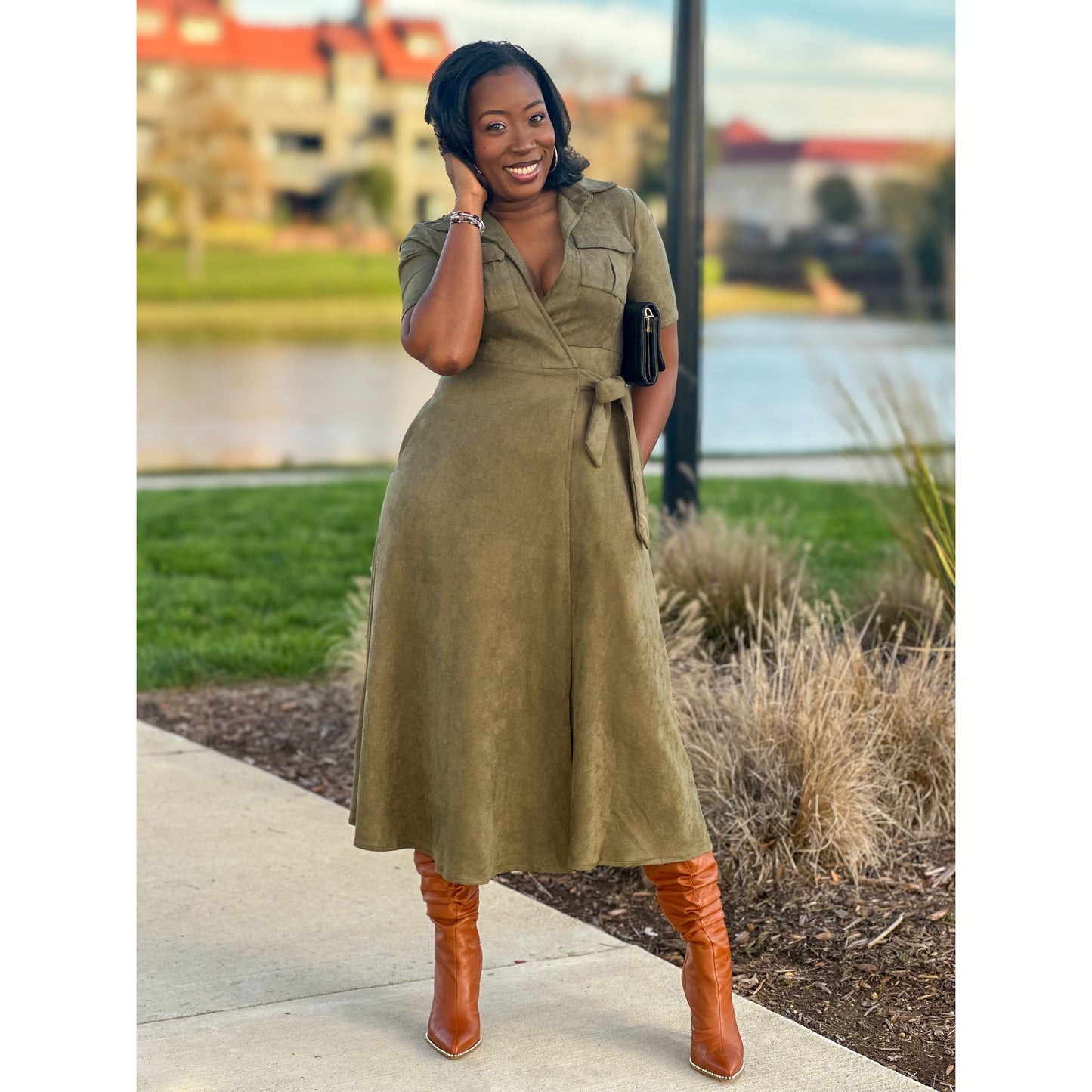 "Ashley" Faux Suede Wrap Dress