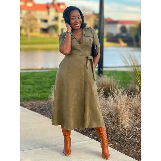 "Ashley" Faux Suede Wrap Dress