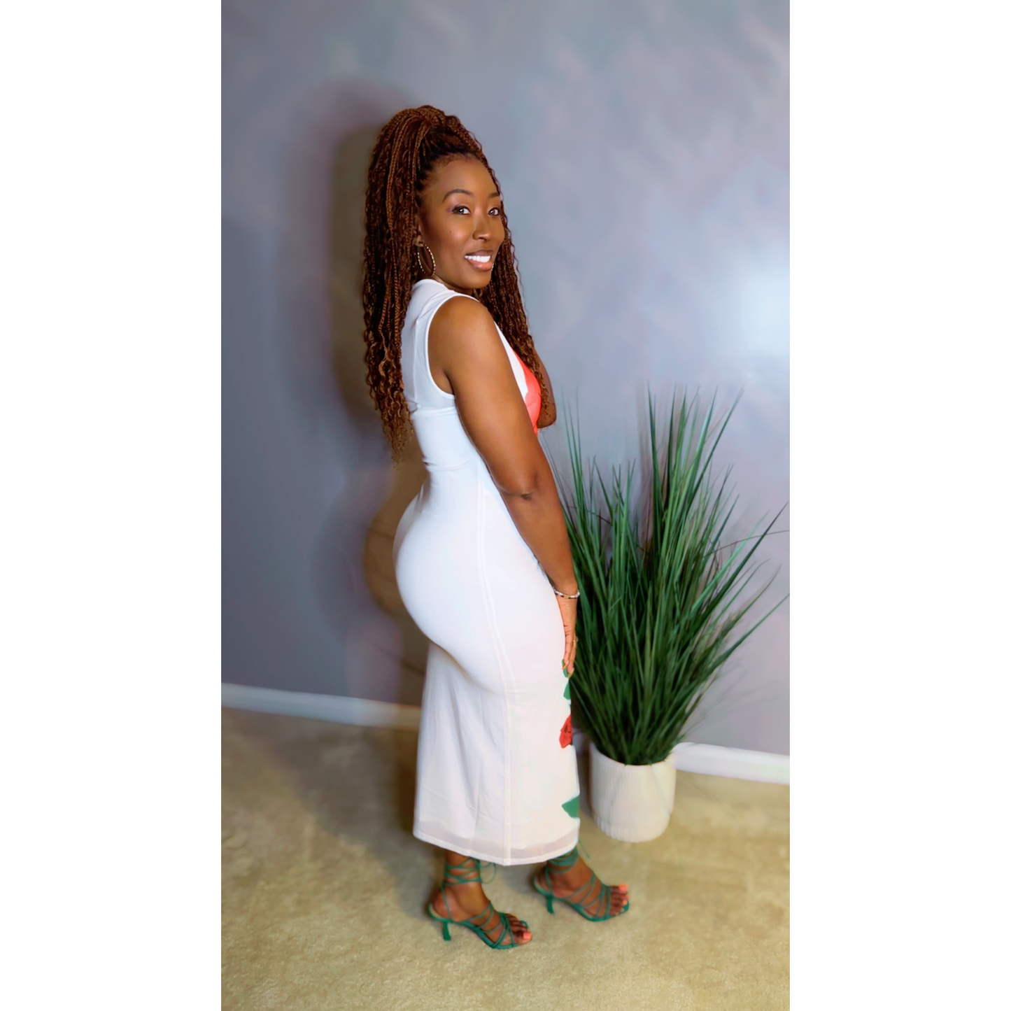 "Lush Bloom"Mesh Midi Dress - White