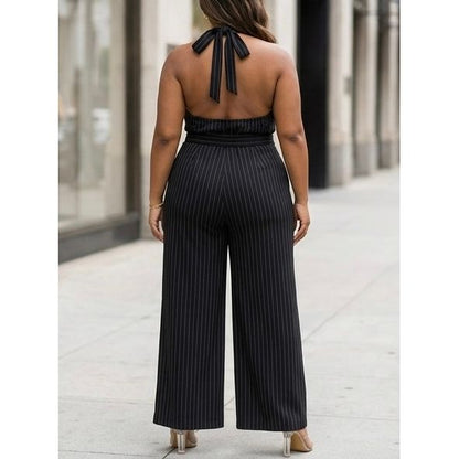 The “Monroe” Pinstripe Jumpsuit - Plus