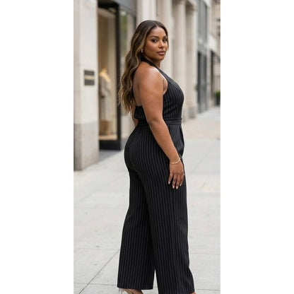 The “Monroe” Pinstripe Jumpsuit - Plus