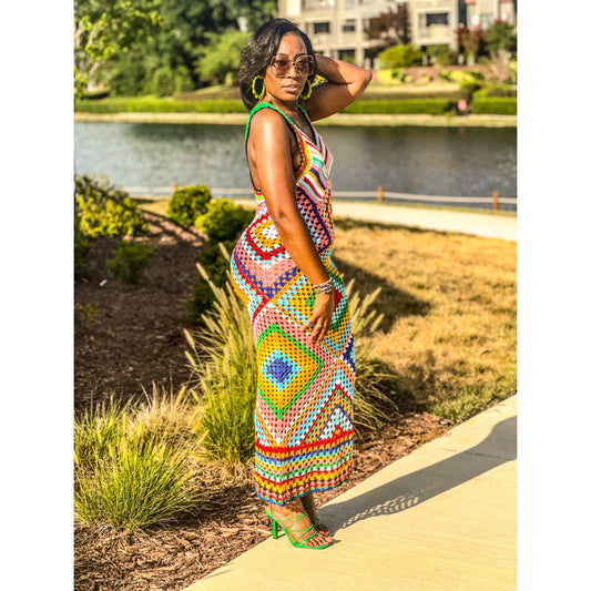 "Ava" Crochet Multi Color Maxi Dress