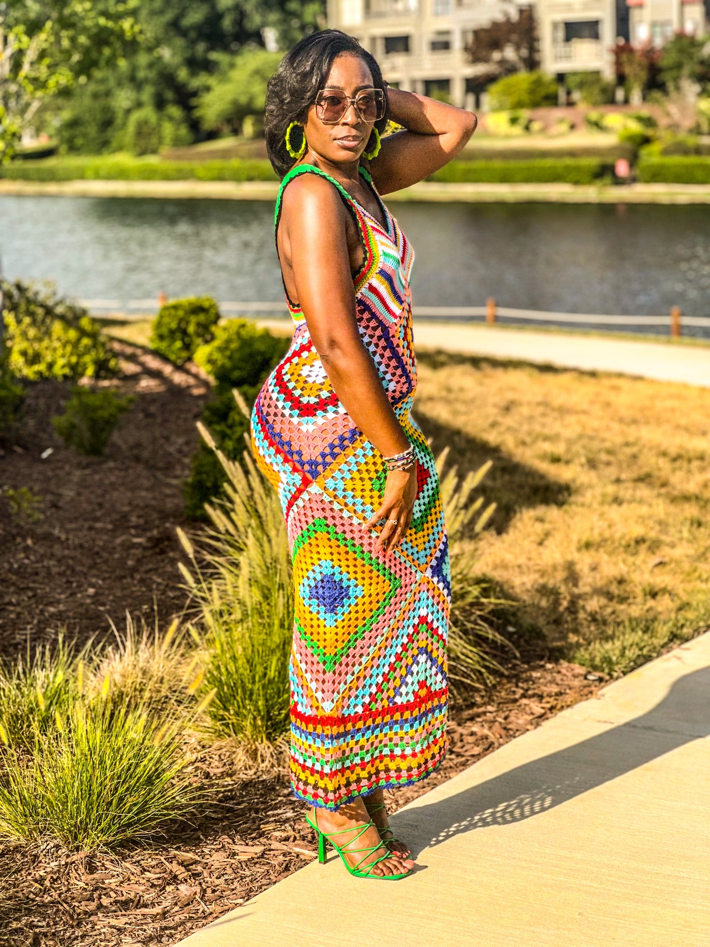 "Ava" Crochet Multi Color Maxi Dress