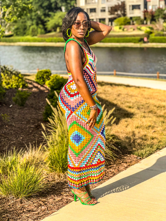 "Ava" Crochet Multi Color Maxi Dress