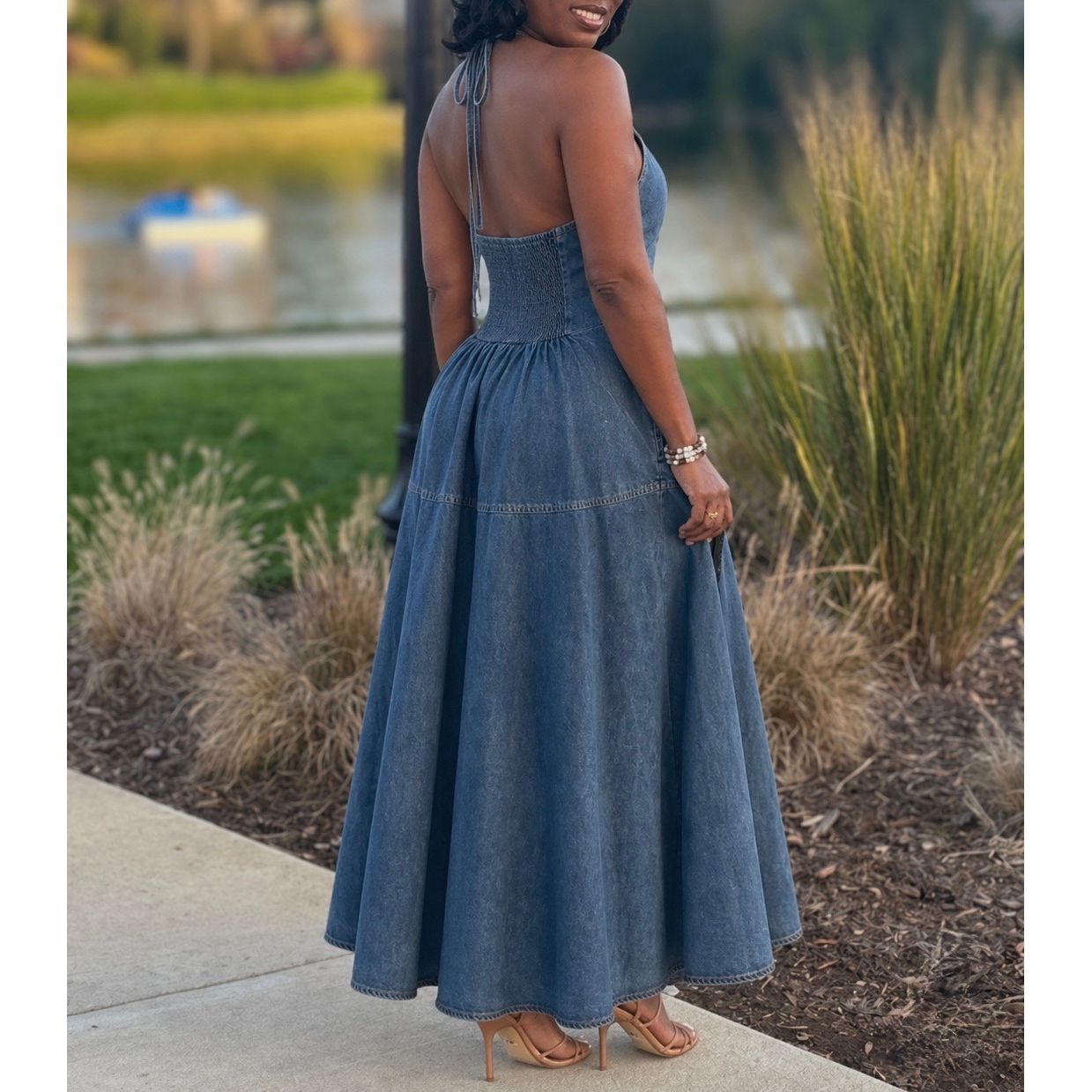 "Sade" Denim Halter Maxi Dress "Sade" Denim Halter Maxi Dress