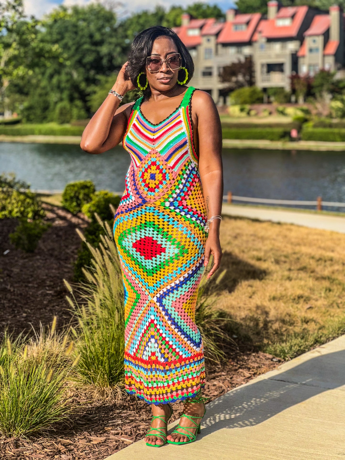 "Ava" Crochet Multi Color Maxi Dress