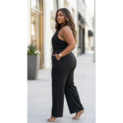 The “Monroe” Pinstripe Jumpsuit - Plus
