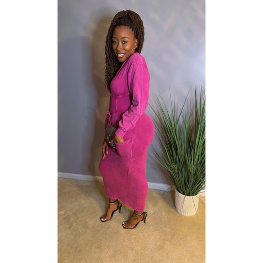 The "Amara" Mineral Hoodie Dress - Wild Fuchsia