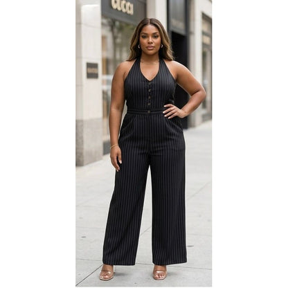 The “Monroe” Pinstripe Jumpsuit - Plus