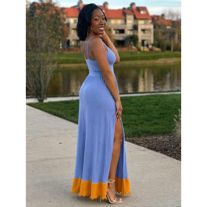 "Glow Getter" Knit Color block Maxi Dress - Blue