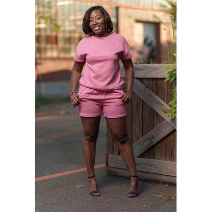 "Gemini" 2 Piece Solid Textured Drawstring Shorts