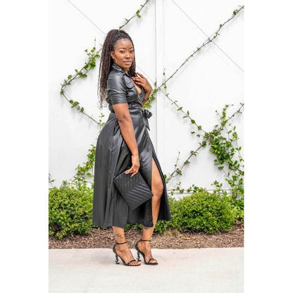 “Go Natalie” Faux Leather Wrap Dress