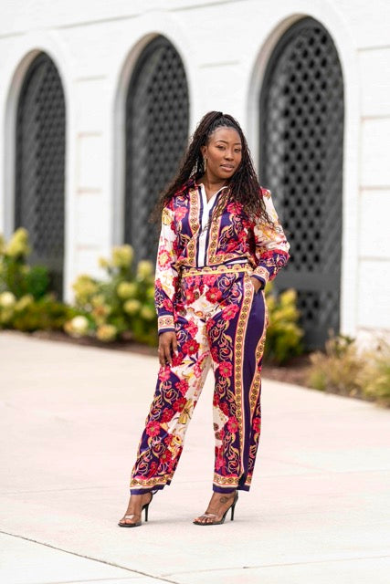 “Brown Sugar” Multi Color 2 Piece Satin Pants Set