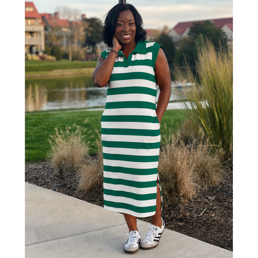 The "Hamptons" Striped Dress - Green