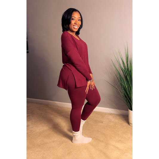 “Never Basic" Set - Cabernet - V Neck Long Sleeve