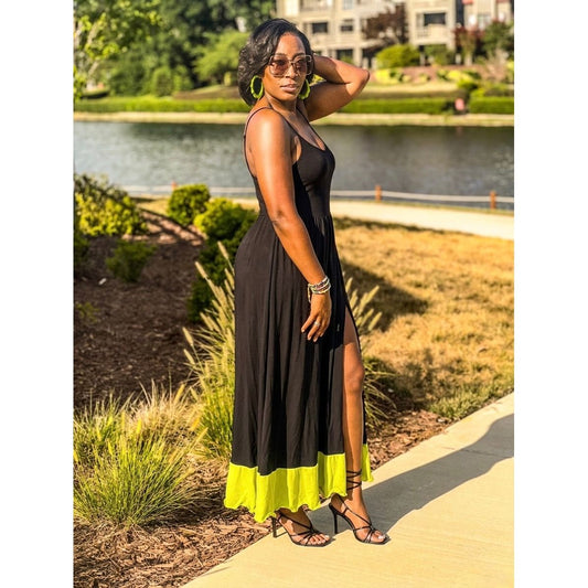 "Glow Getter" Knit Color block Maxi Dress