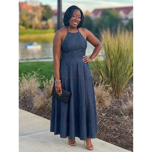 "Sade" Denim Halter Maxi Dress