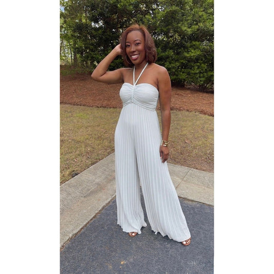 The "Riviera" Pleated Halter Jumpsuit - White