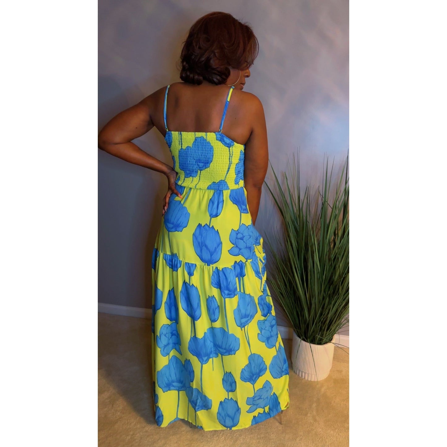 Kiss of Lotus Maxi Dress - Blue/Lime