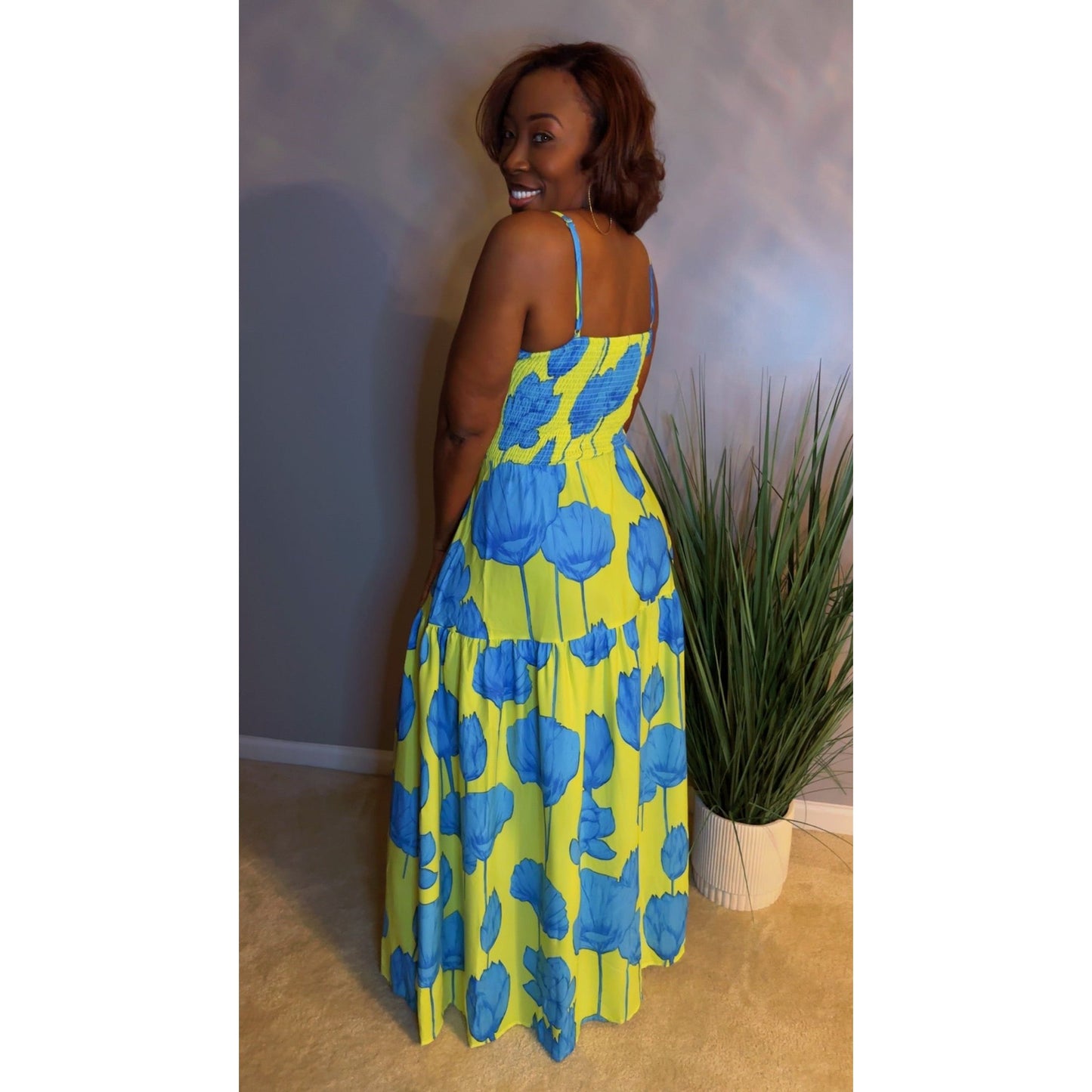 Kiss of Lotus Maxi Dress - Blue/Lime