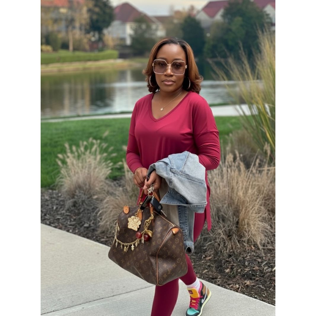 “Never Basic" Set - Cabernet - V Neck Long Sleeve