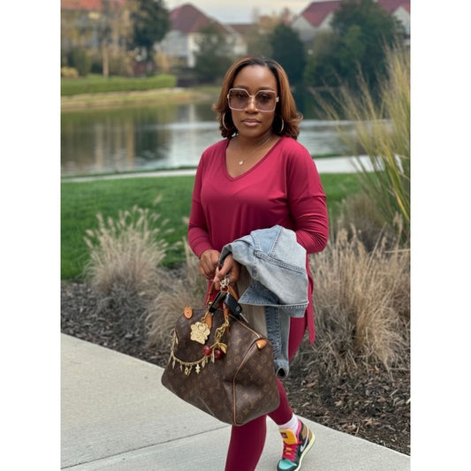 “Never Basic" Set - Cabernet - V Neck Long Sleeve