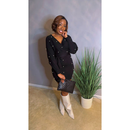 The "Mia" Pearl Knit Mini Dress - Olive Green