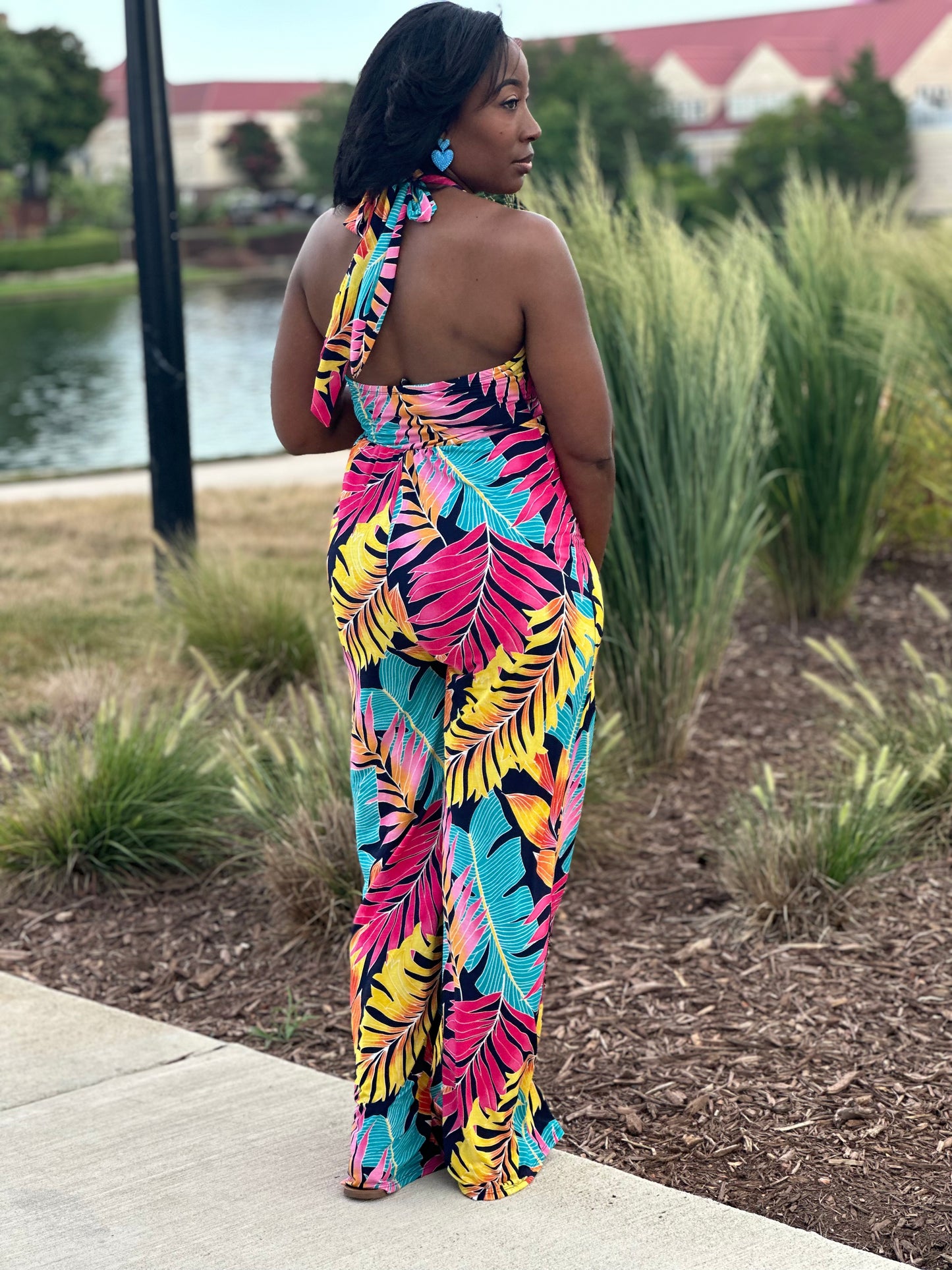 "Vacation Me, Please" Stretch Halter Jumpsuit