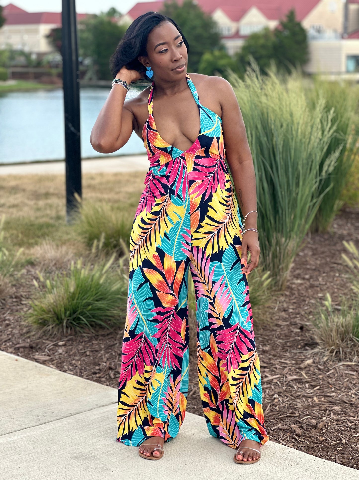 "Vacation Me, Please" Stretch Halter Jumpsuit